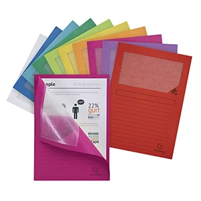 Abbildung von Exacompta 50200E 10er Pack Fenstermappen Super PEFC zertifiziert Karton 160g/m² praktisch und robust für DIN A4 farbig sortiert Dokumentenmappe Einschlagmappe
