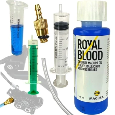 Abbildung von MAGURA Royal Blood Mineral Öl 100ml + F26 Service Kit Hydraulische Scheibenbremsen Felgenbremsen Entlüftungskit Set entlüften Mt 2 4 5 6 7 8 HS11 Hs22 HS33