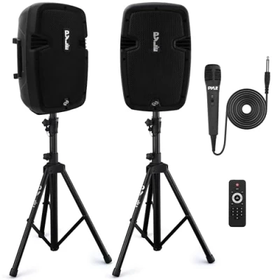 Abbildung von Pyle Subwoofer Aktiv + Passive Set Bassbox Bestehend aus Aktive Lautsprecher Passiv 700 Watt, Bluetooth mit Lautsprecher, Mikrofon, Ständer &amp; Fernbedienung