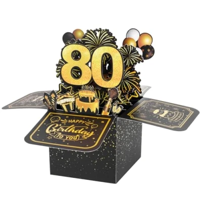 Abbildung von BOFUNX Geburtstag Karte zum 80. Pop up 3D Happy Birthday Grußkarte Geburtstagskarte Kreative Geburtstagsgeschenk für Familie und Freunden