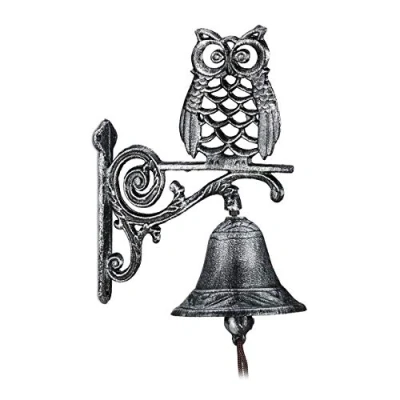 Abbildung von relaxdays Wanddekoobjekt Türglocke Gusseisen mit Eule, Silber