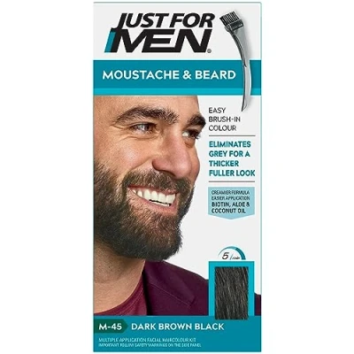Abbildung von Just For Men Bart &amp; Schnurrbart Farbe in Dunkelbraun, Beseitigt Graues Haar und sorgt für dickeres volleres Aussehen, M45