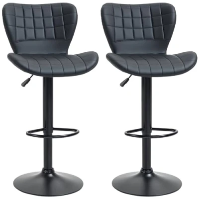 Abbildung von HOMCOM 2er Set Barstuhl Barhocker Bistrohocker Tresenhocker mit Rückenlehne Küchenhocker Drehstuhl für Esszimmer Küche Kunstleder Bezug 47 x 51,5 89 109 cm Schwarz