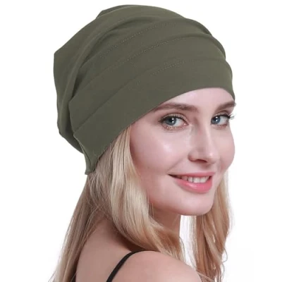Abbildung von osvyo Baumwolle Chemo Hüte Soft Caps Krebs Kopfbedeckungen für Frauen Haarausfall versiegelt Verpackung,DUNKEL MOS