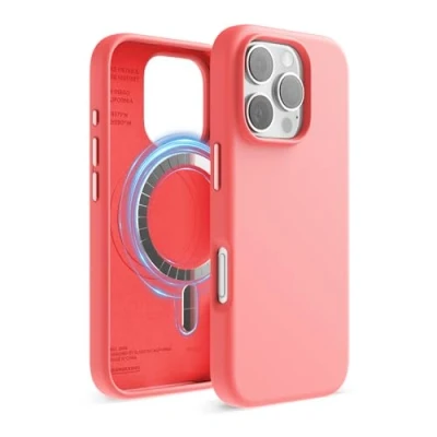 Abbildung von elago Magnetisch Silikon Hülle Kompatibel mit iPhone 16 Pro 6,3 Zoll, Allen MagSafe Zubehör Eingebaute Magnete, Soft Grip Silikon, Stoßfest (pink)