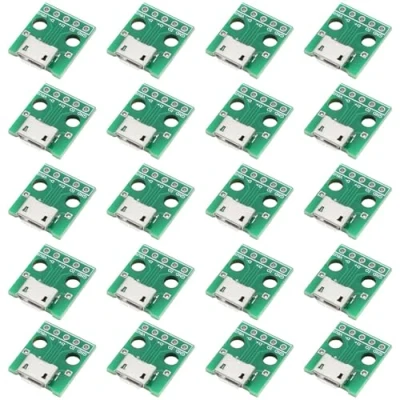 Abbildung von eMagTech 20 Stück 5 polige 2,54 mm USB Buchse auf DIP Adapterplatine, Micro Buchse, Breakout Board für DIY Netzteil, Steckplatine
