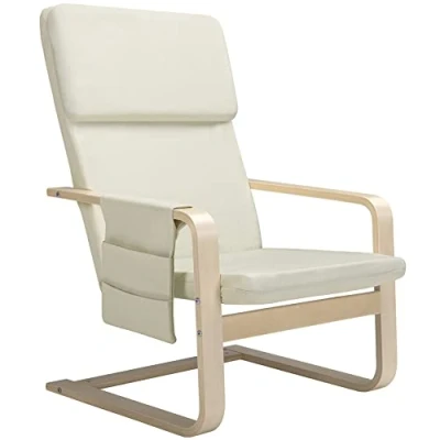 Abbildung von BAKAJI beigem Ergonomischer Relaxsessel Baumwollbezug mit Tasche, 2 Fächer, Holz, Standard