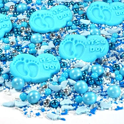Abbildung von STREUSEL Baby Boy weiss blau 180g von GLÜCK Zuckerstreusel Babyshower Showerparty Sprinkles für Tortendeko Geburtstag Taufe Party Muffins Cupcakes Cake Pops