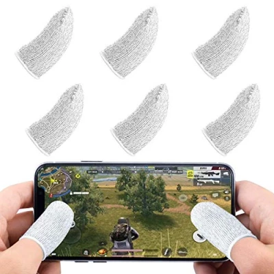 Abbildung von Newseego PUBG Mobile Game Finger Sleeve [6er Pack], Touch Screen Fingerhülse Atmungsaktiv Anti Sweat empfindliche Ziel und Zieltasten für Überlebensregeln/Knives Out Android &amp; IOS Weiß