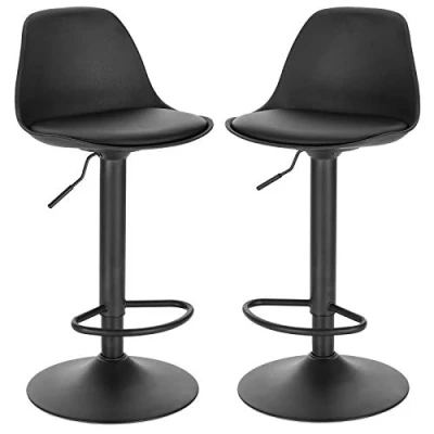 Abbildung von EUGAD 0651BY 2 Barhocker 2er Set Gepolsterter Drehhocker mit Luftheber Design, Kunstleder Barstuhl Lehne Küchen, Höhenverstellbar Schwarz