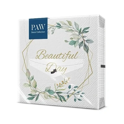 Abbildung von PAW Serviette Papier 3 Plis (33 x 33 cm) I Lot de 20 L&#039;Élégance Sous Forme D&#039;Ornements Intemporels des Serviettes Parfaites Pour les Mariages, Baptêmes, Communions, Anniversaires (Leaves Frame)