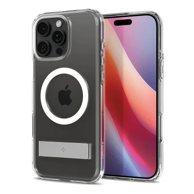 Abbildung von Spigen [All in One Ständer für iPhone 16 Pro Max Hülle Ultra Hybrid S MagFit MagSafe [Verbesserte Magnestärke] Stoßfest Kratzfest Handyhülle Case Crystal Clear