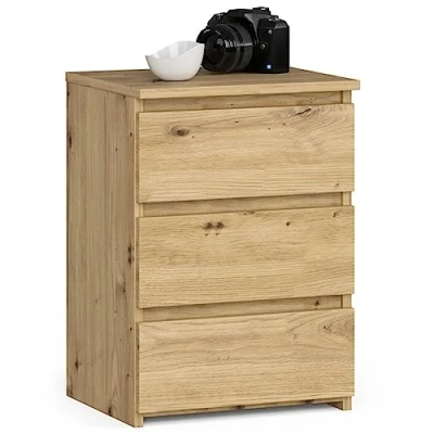 Abbildung von AKORD Nachttisch Kommode CL 3 mit Schubladen für das Wohnzimmer Schlafzimmer Schrank Büro Arbeitszimmer Modernes Funktionales Design B40 x H57 T35 cm, Gewicht 26 kg Eiche Artisan