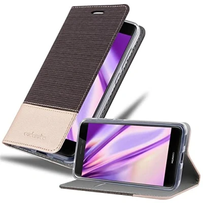 Abbildung von Cadorabo Hülle kompatibel mit Huawei P8 LITE 2017 / P9 aus Jeans und Kunst Leder Flip Klappbare Magnetische [Kartenfächern] Cover für Tasche in Grau