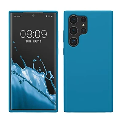 Abbildung von kwmobile Hülle kompatibel mit Samsung Galaxy S23 Ultra dünnes Silikon Handy Case Handyhülle weiche Oberfläche kabelloses Laden Karibikblau