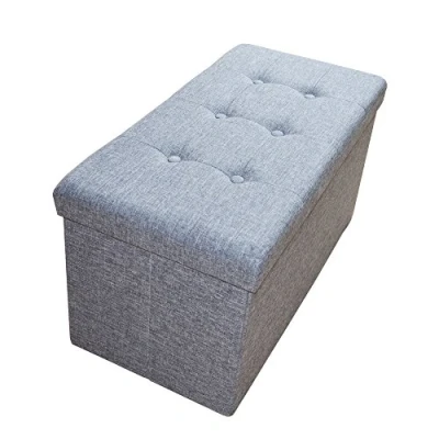 Abbildung von HS Lighting Sitzbank Sitztruhe mit Stauraum, Faltbare Polsterbank Aufbewahrungsbox Deckel, gepolstert, aus Leinen, 76x38x38cm (Grau)
