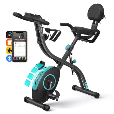 Abbildung von MERACH 4 in 1 Heimtrainer Klappbar, Hometrainer Fahrrad mit LCD Monitor und Handpulsmessung, Magnetisches Ergometer Fitnessbikes Bequemem Sitzkissen, 16 Stufiger Magnetwiderstand, Platzsparend