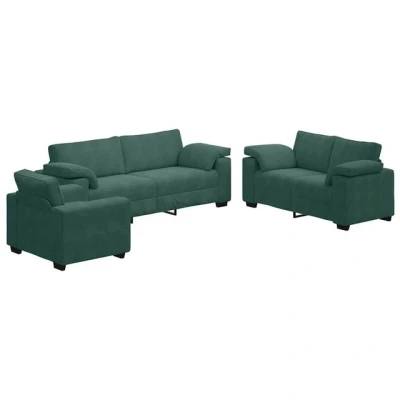 Abbildung von vidaXL Sofa 3 tlg. Sofagarnitur mit Kissen Dunkelgrün Samt