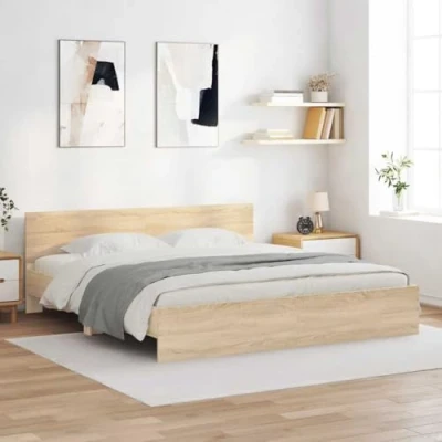 Abbildung von vidaXL Bettgestell, Bettrahmen mit Lattenrost, Bett Gästebett Kopfteil, Doppelbett Schlafzimmerbett Schlafzimmermöbel, Sonoma Eiche 200x200cm