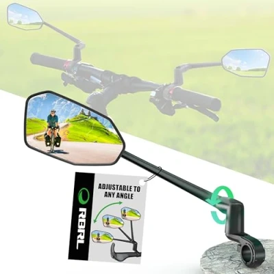 Abbildung von RBRL Fahrradspiegel für Lenker mit ProVision Echtglas, Aluminiumlegierung Fahrrad Spiegel Arm, Bruchfest &amp; Langlebig, 360 Drehbar Klappbar Rückspiegel, E Bike, Escooter (links+rechts)