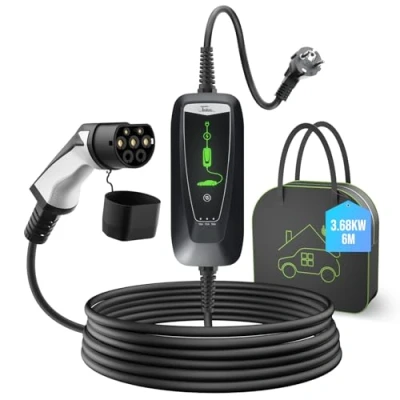 Abbildung von Teskee EV Ladegerät Typ 2 Tragbare Autos Heim Ladestation Wallbox mit Anzeigeleuchte Tragetasche für alle Elektrofahrzeuge &amp; Plug in Hybrid 3.6kW 10/13/16Amp 6 Meter 1 Phasig Schuko Stecker