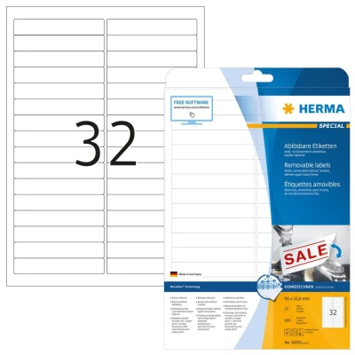 Abbildung von HERMA Etiketten 4209 weiß 96,0 x 16,9 mm