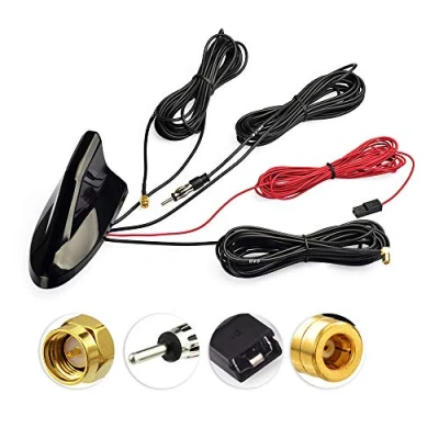 Abbildung von Eightwood DAB/DAB+ Antenne Autoradio Antennensplitter AM/FM GPS Dachantenne Signal Amplifier Von KFZ Haifischflosse SMB Stecker Fakra Adapter mit Extension Kabel RG174 5m MEHRWEG
