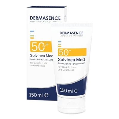 Abbildung von DERMASENCE Solvinea Med LSF 50+, 150 ml Sonnencreme für empfindliche, fettige, unreine Haut, klebt nicht, ohne Parfum, zieht schnell ein, schützt Gesicht, Hals &amp; Dekolleté, vegan, bei Mallorca Akne