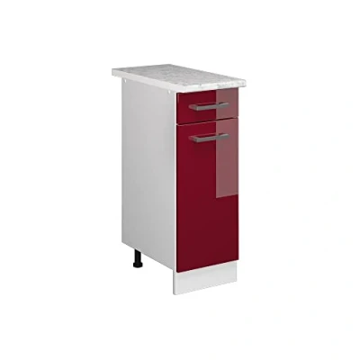 Abbildung von Vicco Küchenunterschrank R Line, Bordeaux Hochglanz/Weiß, 30 cm, AP Marmor