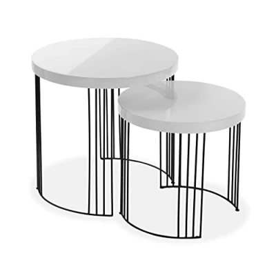 Abbildung von Versa Kansas Beistelltisch für das Wohnzimmer, Schlafzimmer oder die Küche. Moderner, niedriger Tisch, 2er Set, Maßnahmen (H x L B) 55 cm, Holz und Metall, Farbe: Weiß
