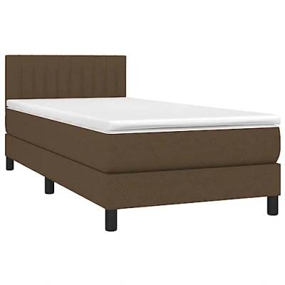 Abbildung von vidaXL Boxspringbett mit Matratze LED Polsterbett Bett Einzelbett Bettgestell Bettrahmen Lattenrost Hotelbett Schlafzimmerbett Dunkelbraun 90x200cm Stoff