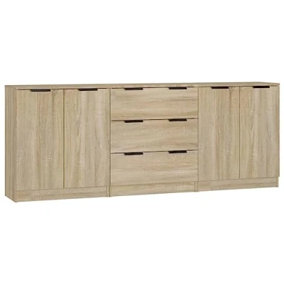 Abbildung von vidaXL Sideboard 3 TLG. Kommode Anrichte Schrank Beistellschrank Mehrzweckschrank Standschrank mit Schubladen Türen Sonoma Eiche Optik Holzwerkstoff