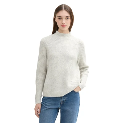 Abbildung von TOM Tailor Denim MIT Stehkragen Strickpullover, Damen, Größe: Medium, Marble beige melange