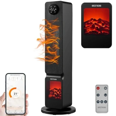 Abbildung von echos Keramikheizlüfter mit WiFi Eco 1202, 2000 W, Automatische Oszillation, Smart Life/Tuya App, Fernbedienung, Display