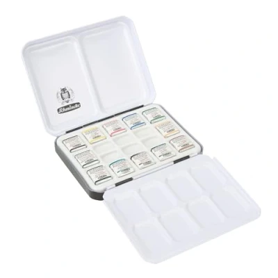 Abbildung von Schmincke Aquarellfarbe HORADAM® AQUARELL Malkasten mit Porzellanpalette, 12 1/2 Näpfchen