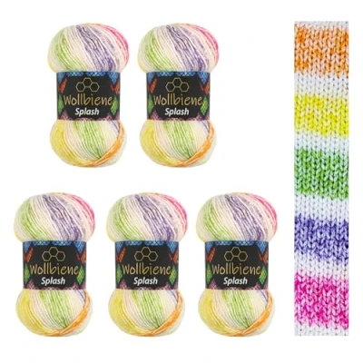 Abbildung von 5 x 100g Wollbiene Splash Batik 500 Gramm mit Farbverlauf Antipilling mehrfarbig Multicolor Strickwolle Häkelwolle Wolle Ganzjahreswolle (7000)