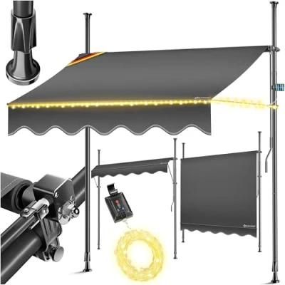 Abbildung von KESSER® Klemmmarkise mit Handkurbel &amp; LED Lichterkette Balkonmarkise ohne Bohren Markise UV beständig höhenverstellbar wasserabweisend Sonnenschutz für Balkon Terrasse Garten 400cm