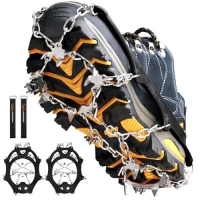 Abbildung von Crampons Ice Cleats Traction Snow Grips for Boots Shoes Women Men Kids Anti Slip 19 Stainless Steel Spikes Safe Protect Hiking Fishing Walking Climbing Mountaineering
