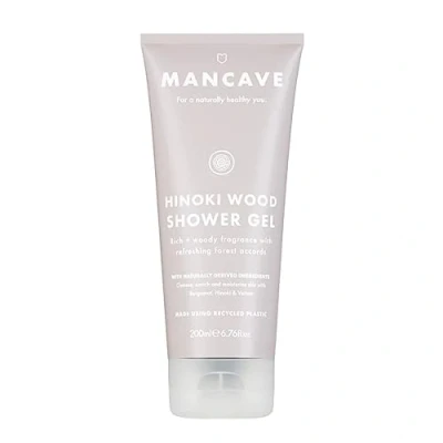 Abbildung von ManCave Hinoki Wood Duschgel Männer 200 ml, Warmes und Holziges Aroma, Natürliche Formulierung, Sulfat Parabenfreies Herren Vegan, Recycling Kunststoff Flasche