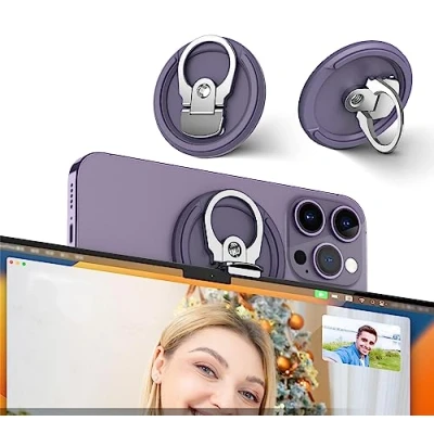 Abbildung von PROfezzion 3 in 1 Aluminium Mag Safe Kamerahalterung MacBook Webcam, Kontinuität mit Stativ Loch für iPhone 16 Plus/Pro Pro Max 15 14 13 12 &amp; Mac OS Ventura oder später (Violett)
