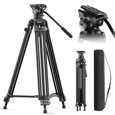 Abbildung von SIRUI AVT 11 Fluidkopf Video Stativ, Tripod 180cm mit Schnellverschlussplatte für Manfrotto, Robustes Stativ DSLR Kamera Camcorder, Traglast 10 kg, inkl. 360 &amp; Flip Lock, Aluminium