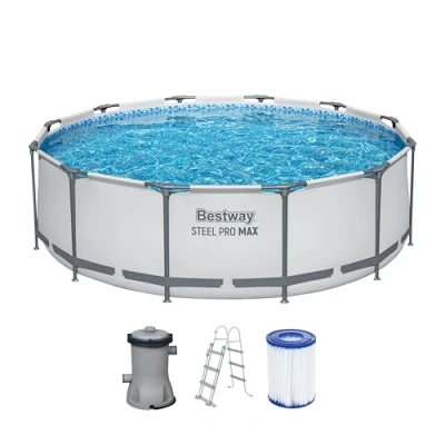 Abbildung von BESTWAY Pool Steel Pro Max Frame Set rund Filterpumpe Leiter grau 366x100cm (56418)