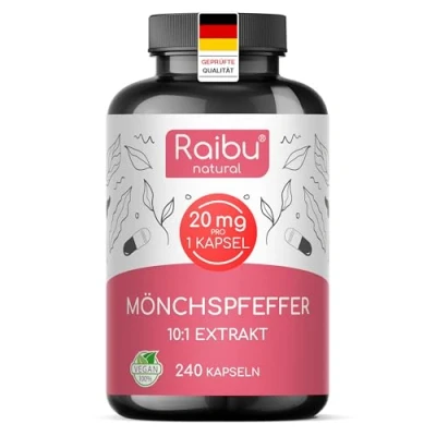 Abbildung von Mönchspfeffer hochdosiert 20 mg pro Kapsel, 10:1 Extrakt (entspricht 200 mg Mönchspfeffer) aus original Agnus castus 240 Kapseln, ohne unnötige Zusätze, vegan, laborgeprüft