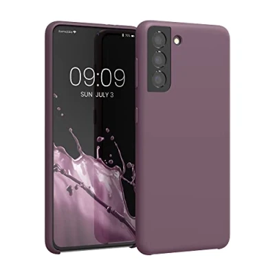 Abbildung von kwmobile Hülle kompatibel mit Samsung Galaxy S21 weiches TPU Silikon Case Cover geeignet für kabelloses Laden Grape