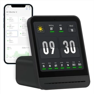 Abbildung von Qingping Air Quality Monitor Gen 2, Indoor Detects PM2.5, CO2, PM10, Noise, Temperature and Humidity, CO2 Messgerät, New Upgraded Alarm Clock Function, Tester