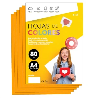 Abbildung von Buntes Papier A4 80g für Drucker &amp; Basteln, Farbige Blätter Kinder, Kreativprojekte, Karten Schule M office (50 Blatt, Hellorange)