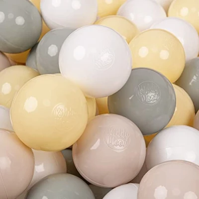 Abbildung von KiddyMoon 50 Bälle/7Cm Kinder Bälle Spielbälle Für Bällebad Baby Einfarbige Plastikbälle Made In EU, Pastellbeige/Grüngrau/Pastellgelb/Weiß