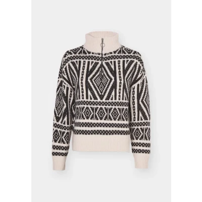 Abbildung von ONLY Onlfelicia ZIP Strickpullover, Damen, Größe: Medium, Pumice stone/black