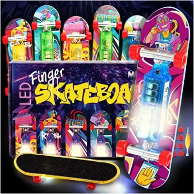 Abbildung von Magicat LED Finger Skateboard 6 futuristische Fingerskateboards mit Beleuchtung, Spielzeug für Party I Fingerboard Spiele Jungen und Mädchen Board Mitgebsel Teenager