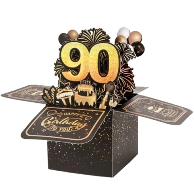 Abbildung von BOFUNX Geburtstag Karte zum 90. Pop up 3D Happy Birthday Grußkarte Geburtstagskarte Kreative Geburtstagsgeschenk für Familie und Freunden